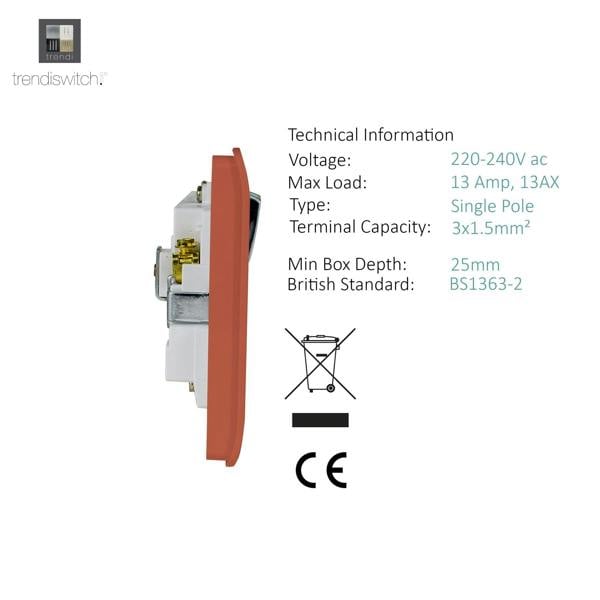 Trendi Switch 1 Gang 13 Amp Switched Plug Socket in Copper