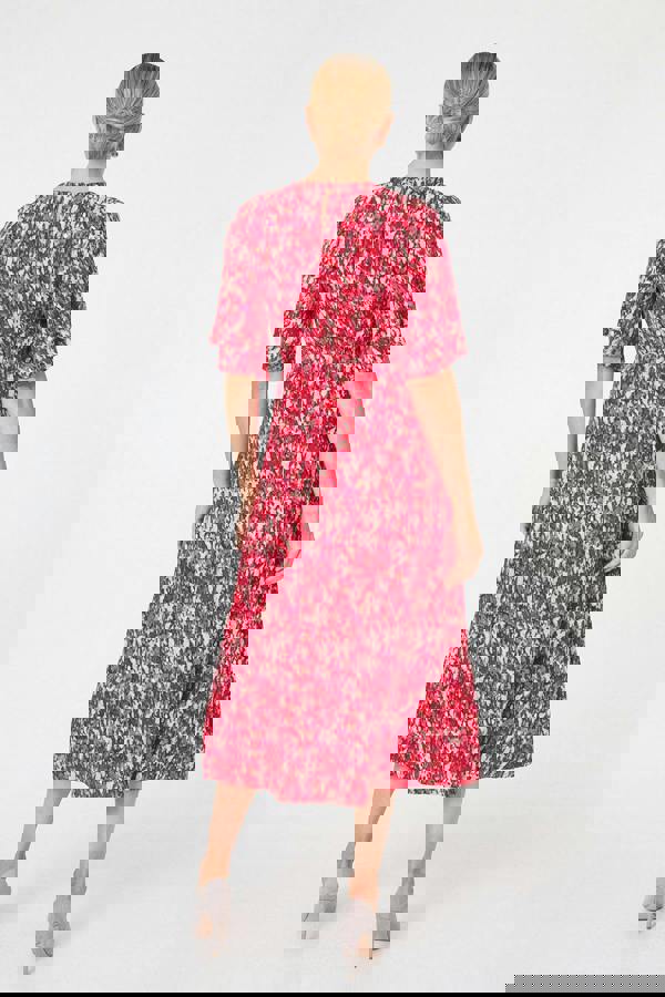 Red | Ditsy Floral 1/2 Flare Sleeve Midi Dress