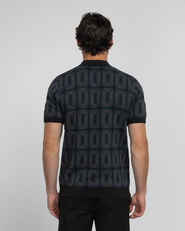 Steel & Jelly Kelsall - Retro Print Knitted Polo Shirt