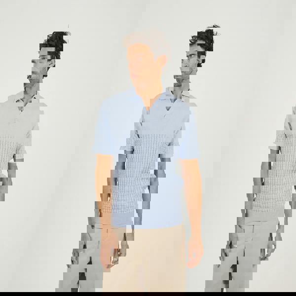 Brave Soul Light Blue Short Sleeve Knitted Polo Shirt - Light Blue Image 1