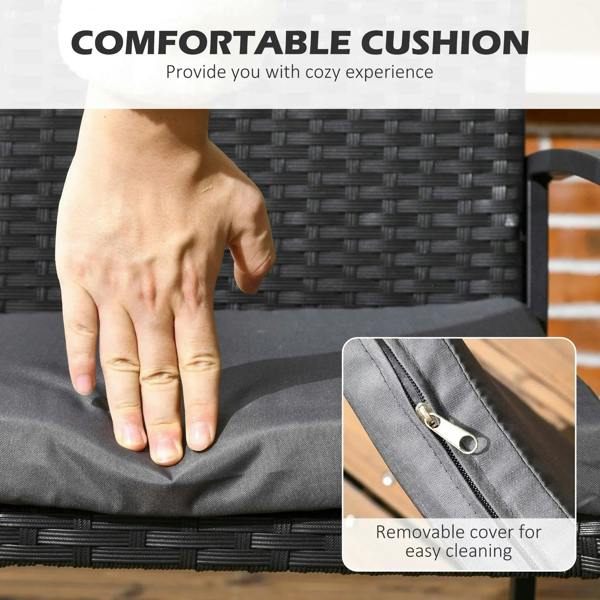 Black rattan seat cushion with removable cover and zipper for easy cleaning