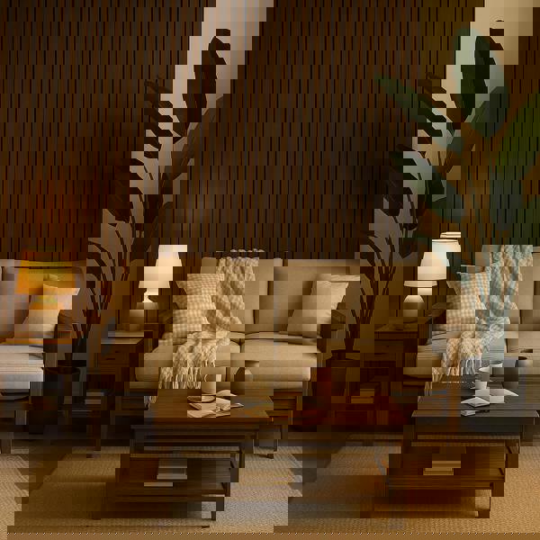 Panel Haus Premium Wide Slat 3-sided Wood Veneer Smoked Oak Acoustic Wall Panel- 240cm x 30cm (2 pack)