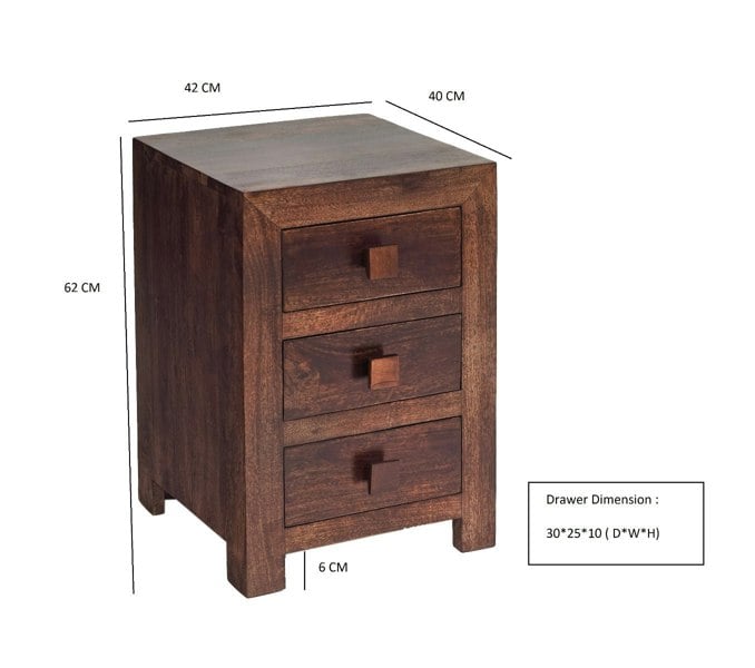 IH Design Mary Mango Wood 3 Drawer Bedside Table
