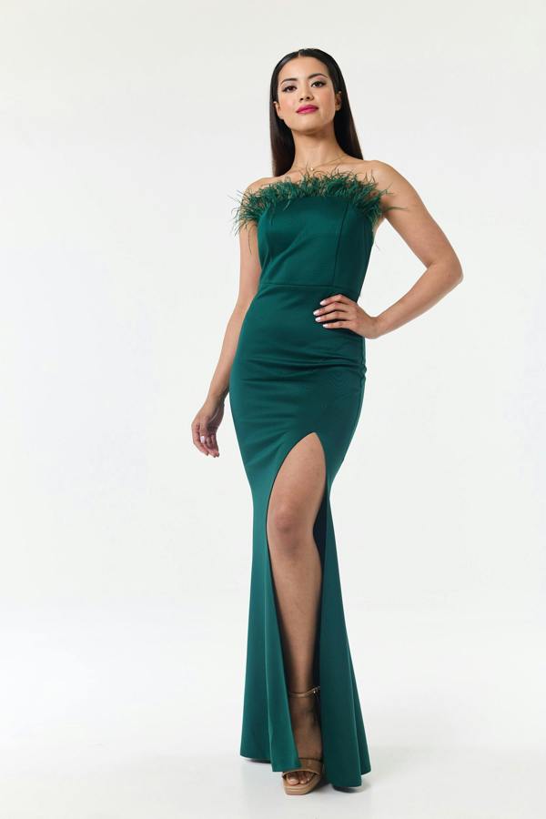 LuvForever Green Bandeau Side Slit Maxi Dress
