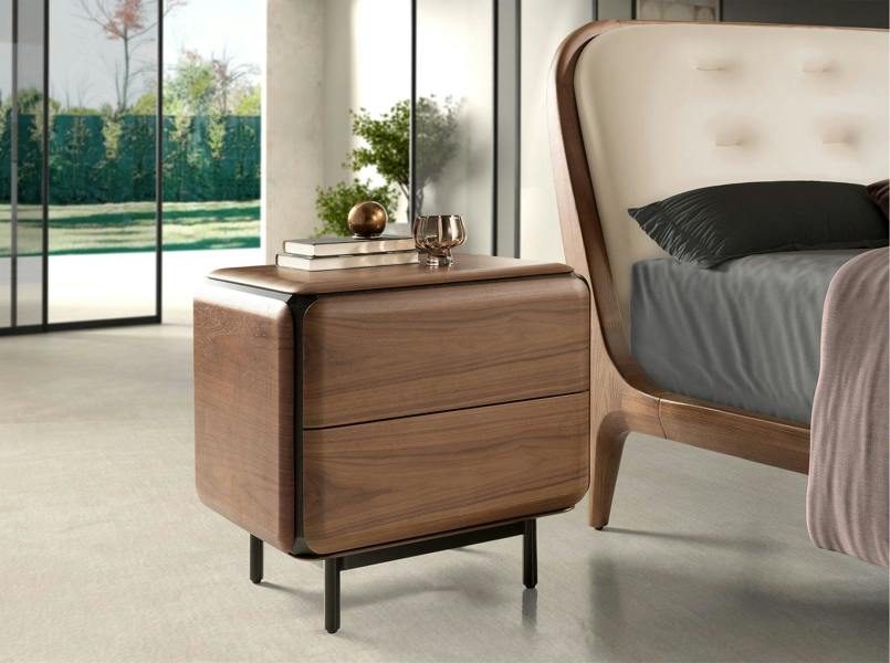 Angel Cerdá Bedside Table in Walnut, Wenge and Brown Metal Steel 7237