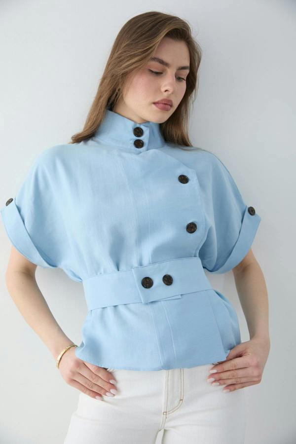 Lyocell Blend Short Sleeve Relaxed Fit Blouse Jacket