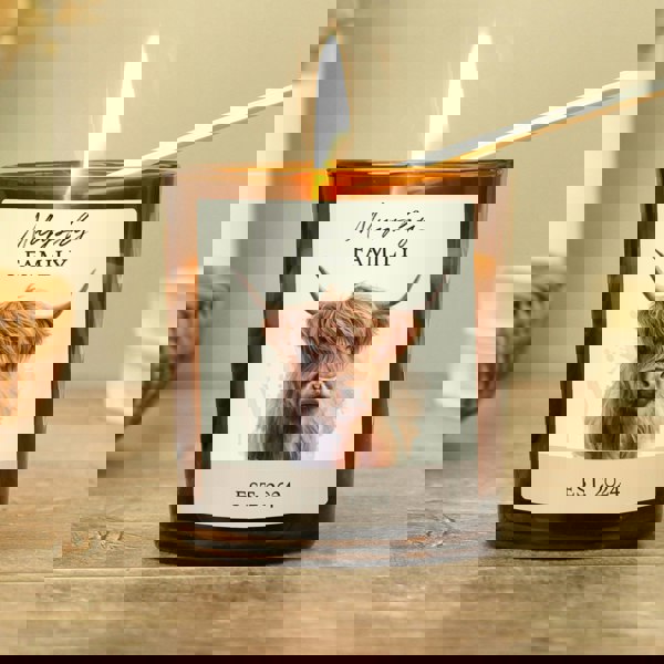 Personalised Memento Company Personalised Highland Cow Amber Glass Candle
