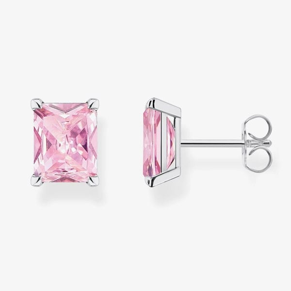THOMAS SABO Silver & Pink Octagon Cut Cubic Zirconia Large Stud Earrings H2201-051-9