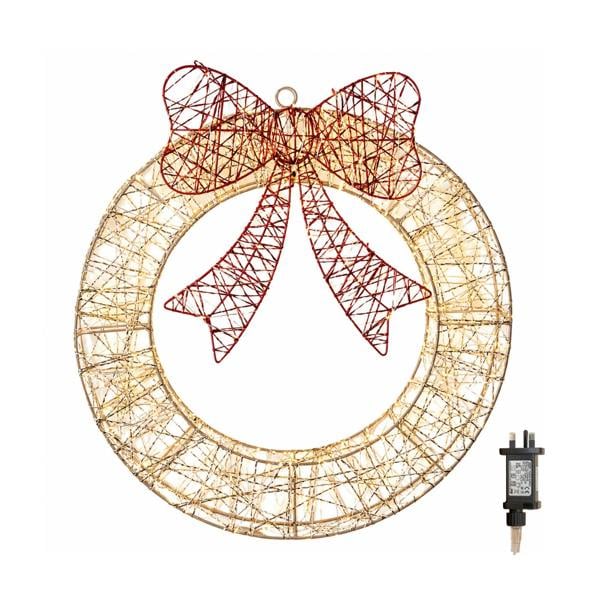 Samuel Alexander 50cm Gold Light Up Christmas Wreath with 600 Warm White LEDs, Timer & Red Bow
