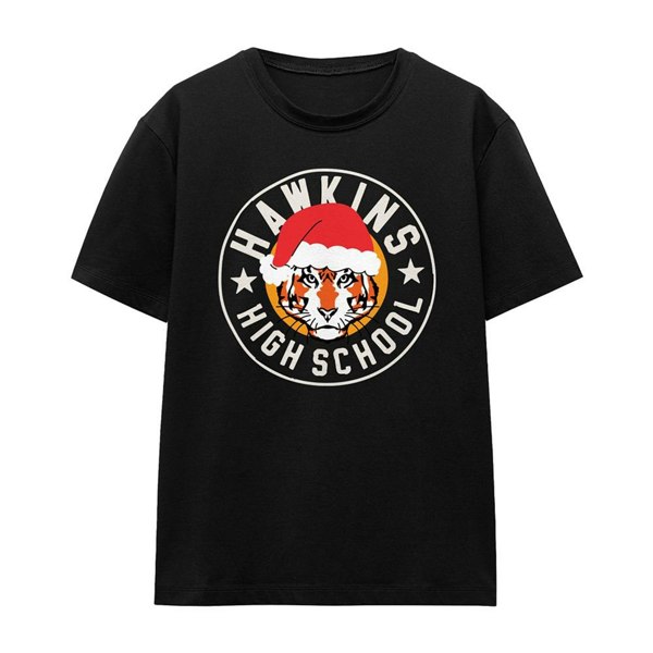 Stranger Things Unisex Adult Hawkins Badge Christmas T-Shirt - Black