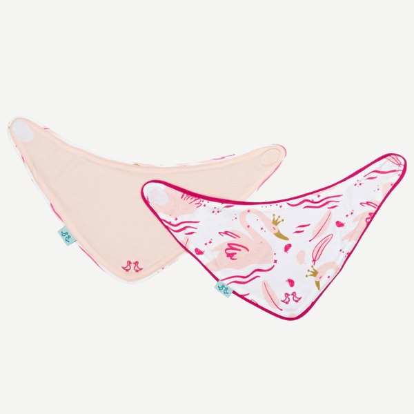 Luca and Rosa Swan Princess Print Girls Set of 2 Dribble Bibs