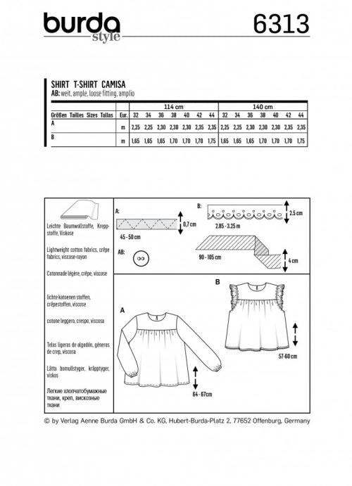 Burda Sewing Pattern 6313 Tops For Women, 6 to 18 - Easy