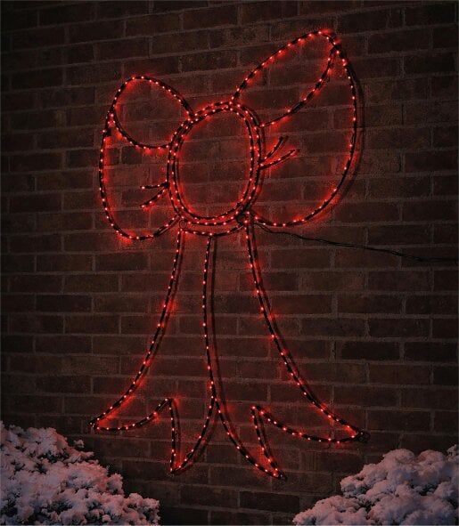 Scotts of Stow Xmas Haus Red Micro LED Metal Silhouette Bow Outdoor Wall Decoration with Flash Bulbs