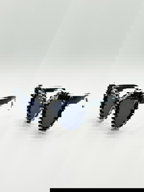 SVNX Cateye Sunglasses with Black and Silver crystals