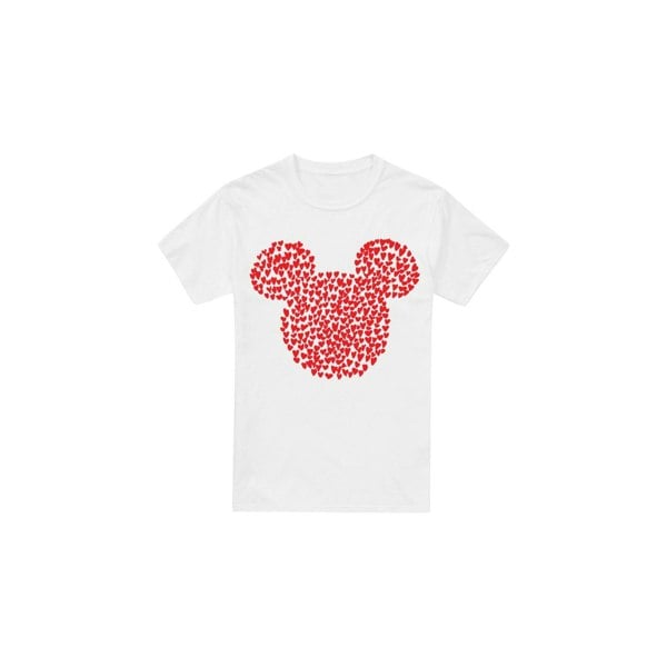 Disney Mens Mickey Mouse Heart Ears Silhouette Valentine`s Day T-Shirt - White