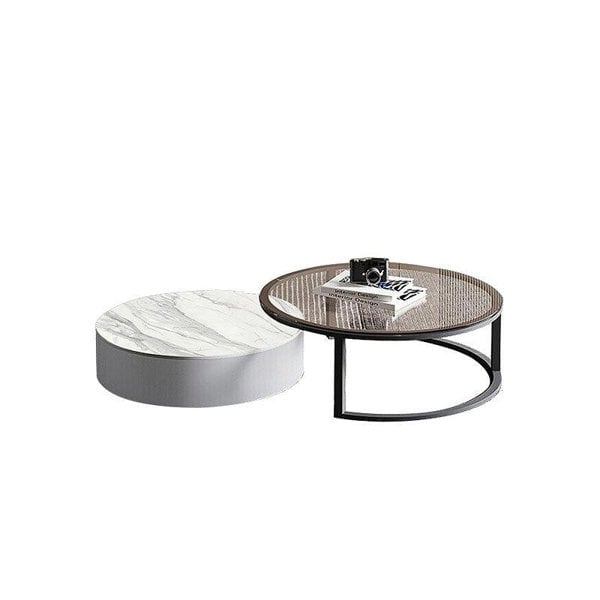 CHI Morden Round Nesting Coffee Table With TV Stand, Black Leg-Weilai Concept-Option 1 Coffee Table-Weilai Concept