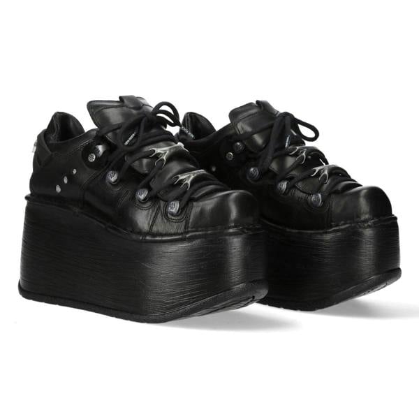 New Rock M-120N-C96 Black Leather Gothic Chunky Platform Ankle Boots