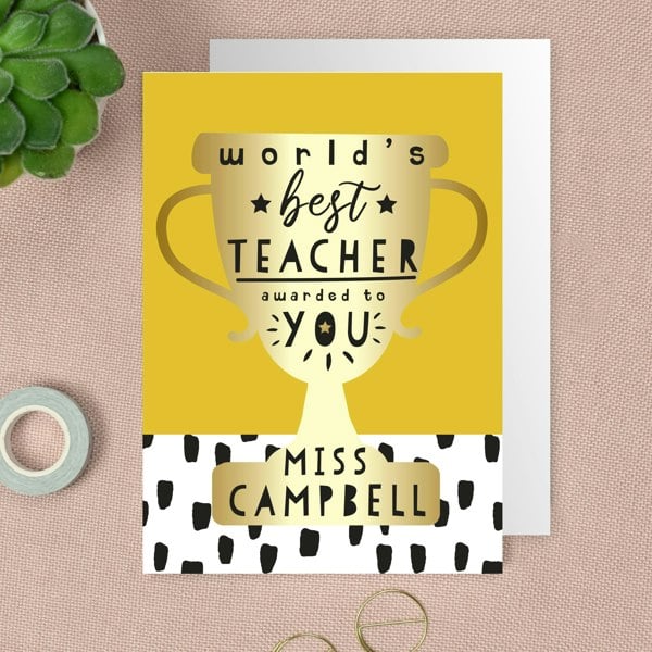 Personalised Memento Company Personalised World's Best Teacher Trophy Greeting Card