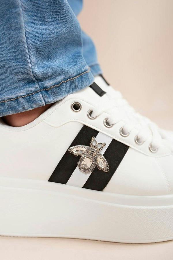 Sarina Chunky Glitter Detail Trainers With Bee Charm - White
