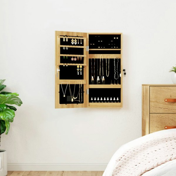 Berkfield Mirror Jewellery Cabinet with LED Lights Wall Mounted