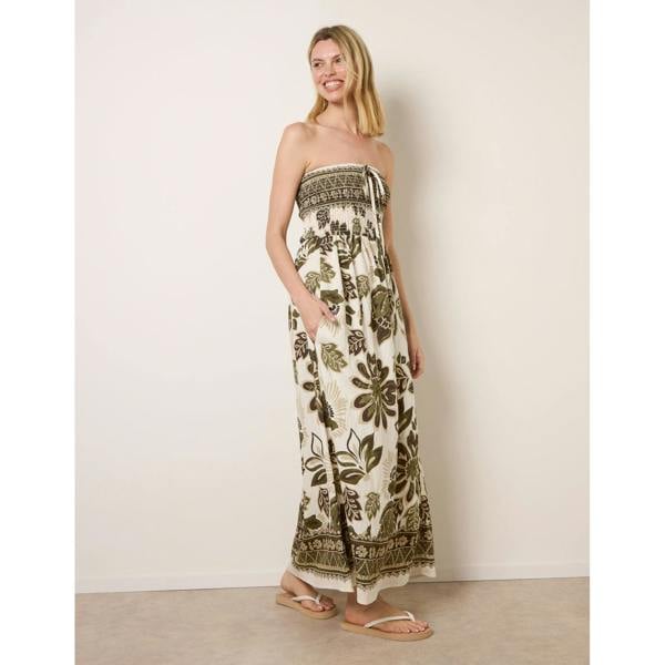 Blue Vanilla Flower Print Bandeau Maxi Dress