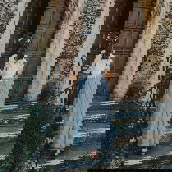 young girl walking to church