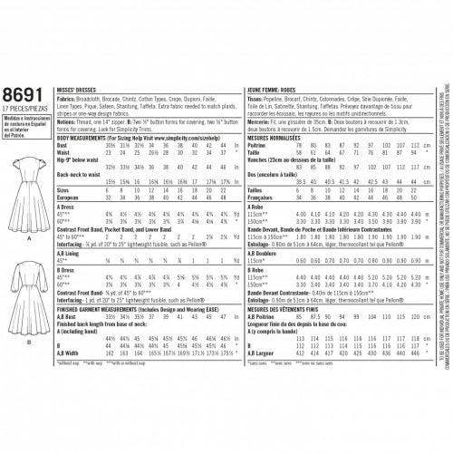 Simplicity Sewing Pattern 8691, Dresses for Women, H5 (6-8-10-12-14) - Intermediate