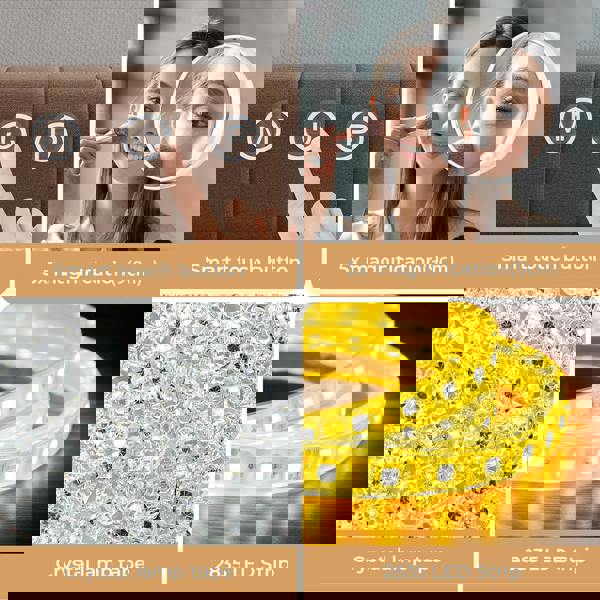 Emitto Tabletop Touch Crystal Vanity Mirror Makeup USB LED Medium 58x48cm