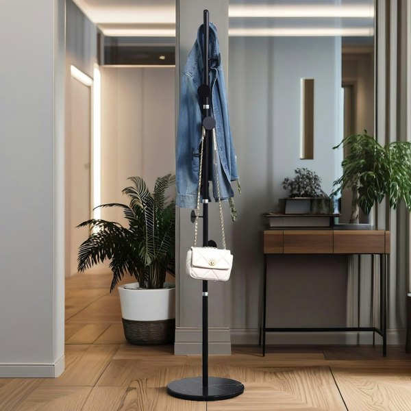 Rafaelo Mobilia Marble Base Adjustable Coat Stand With 8 Hooks Black