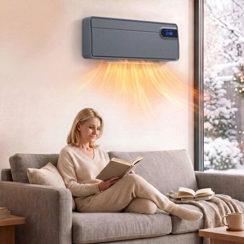 HOMCOM Smart Electric Heater, 2000W Ceramic Wall Mounted, Fan, Grey