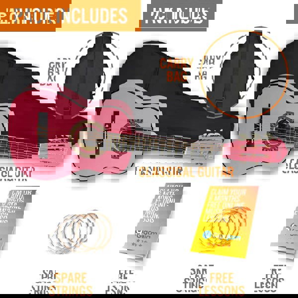 3rd Avenue 1/4 Size Classical Guitar Pack Pink Classical Guitars#Colour_Pink