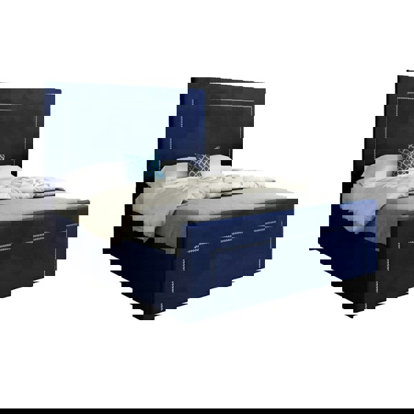 Casa Magna Lucca Upholstered Soft Velvet Bed Frame - Blue