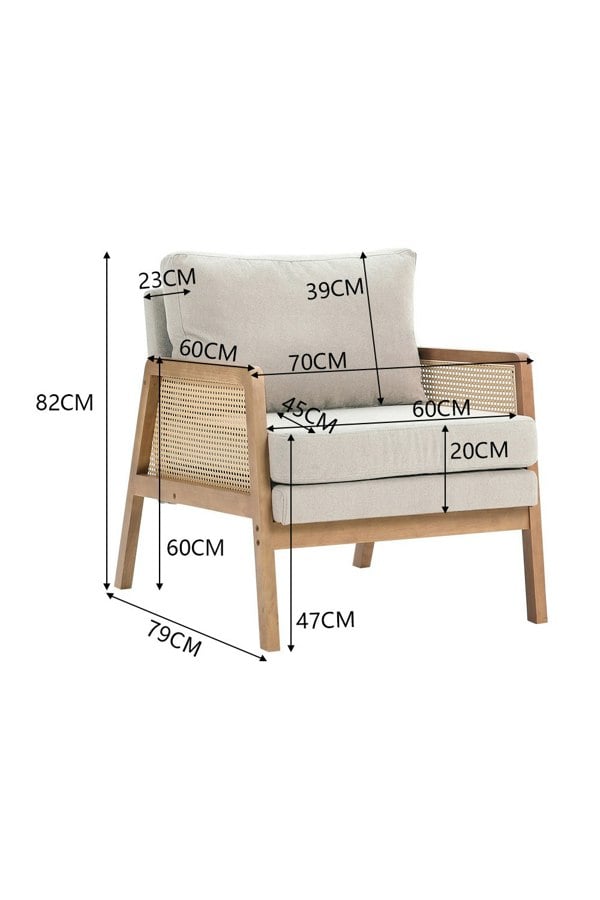 Living and Home Beige Cushioned Wood Armchair