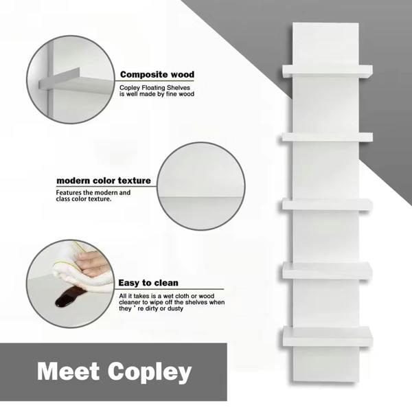 Havendro White 5 Tier Vertical Wall Shelf Floating Storage Unit Decorative Display Shelf