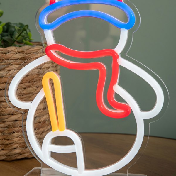 Samuel Alexander 24cm Light up Christmas Snowman Table Top Neon Sign
