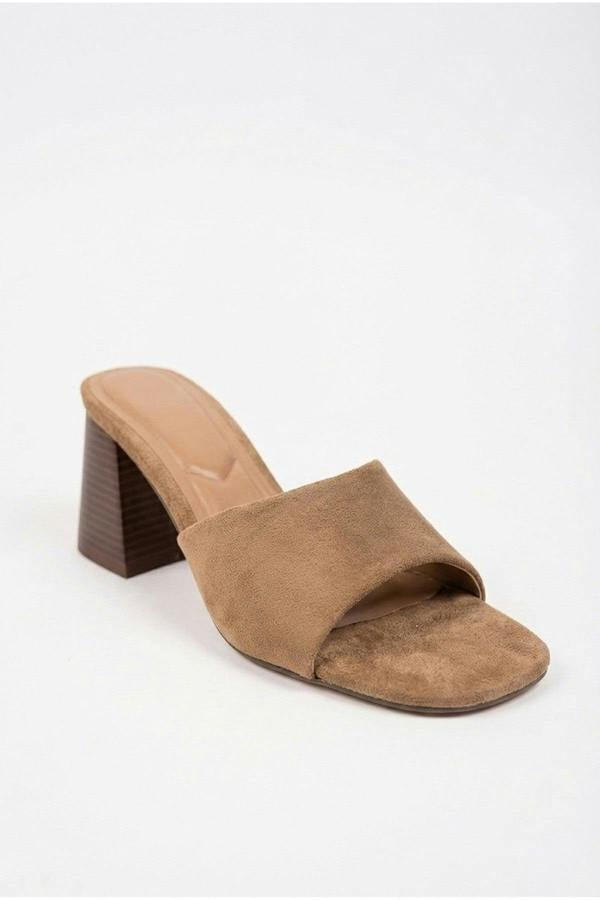 Rosa Womens Square Toe Block Heel Mules - Taupe