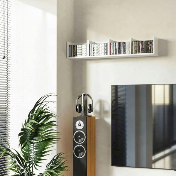 Dyzi Wall Mounted 4 Tier Multimedia CD DVD Storage Shelf White