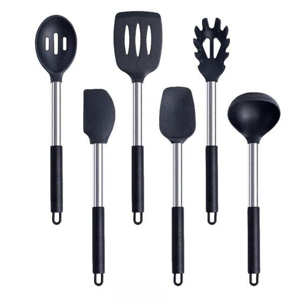 Anygleam Kitchen Utensils Non-stick Black/ Silver 6 Set Cooking Tool Accessories Heat Resistant Kitchenware