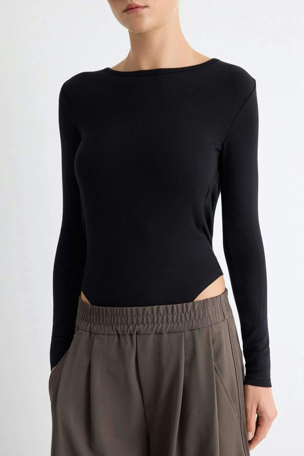 Fitted Boat Neck Long Sleeve Back Detail Body