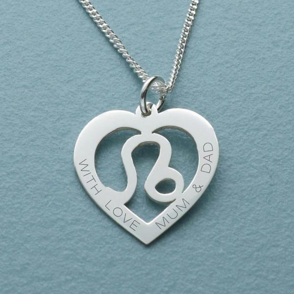 Sterling Silver Star Sign Heart Pendant With Optional Engraving & Chain - Love Silver Jewellery