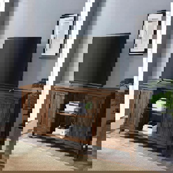 Centurion Supports RANCH Walnut Dual Compartment Storage 6-Shelf up to 65" Flat Screen TV Cabinet