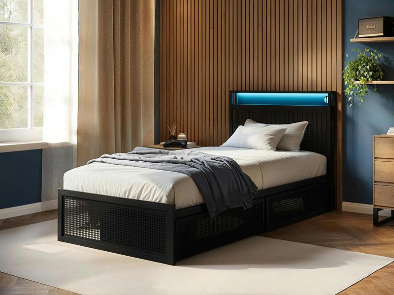 Callan Metal Bed with Storage & LED Black