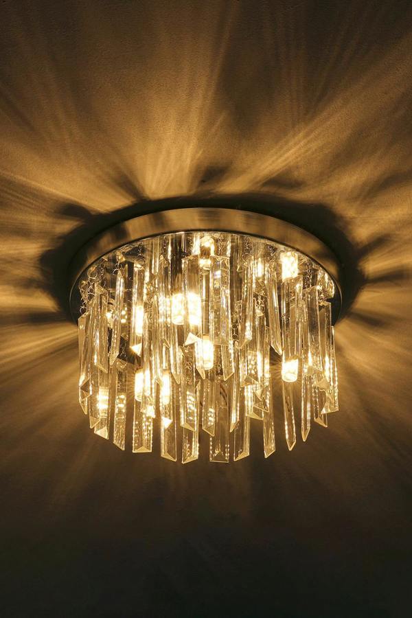 Living and Home Luxury Crystal Column Flush Mount Ceiling Light with Chrome Frame