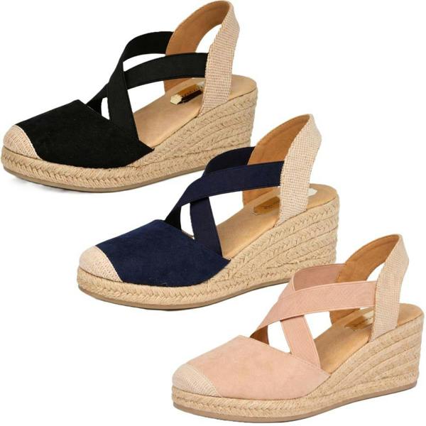 Savannah Ladies Savannah Comfort Cross Strap Espadrille Wedge Sandals F2314