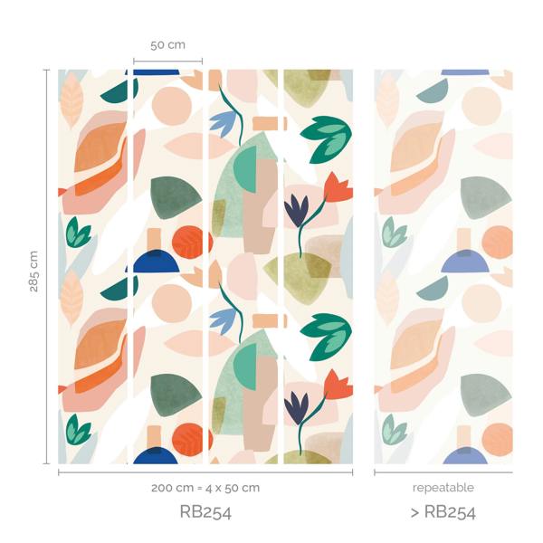 Roomblush Floral Pieces Eco 4 Lane Repeatable Wallpaper Mural 200 x 285cm, Multi