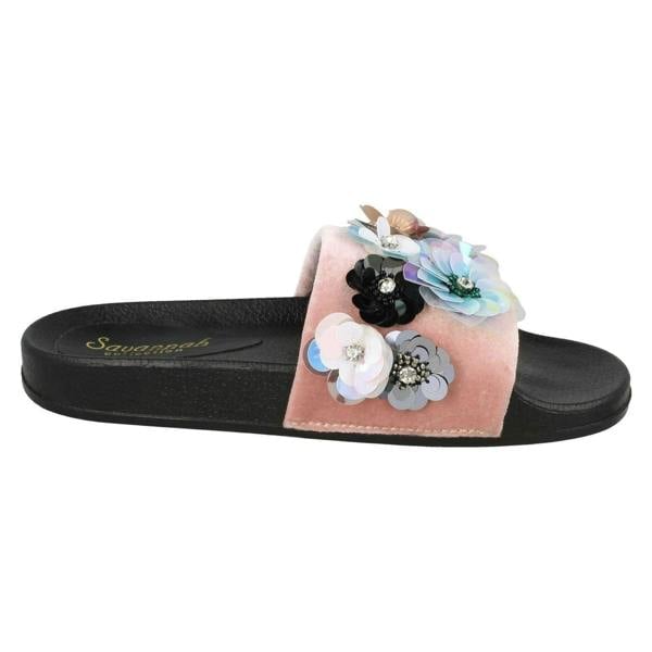 Savannah Ladies Savannah Sequin Flower Slider Mules