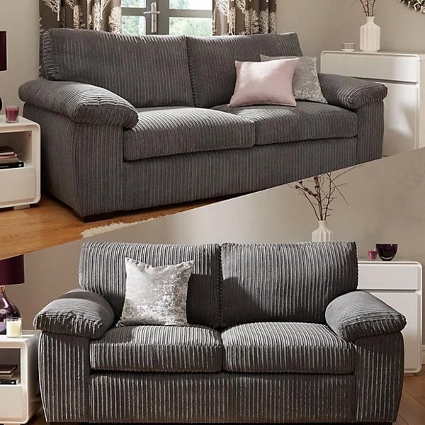 SQUAREBOXX Amalfi Jumbo Cord Grey Sofa 3+2 Fabric Sofa in Grey