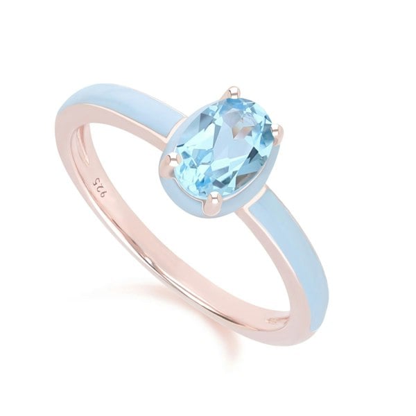Gemondo Siberian Waltz Blue Enamel & Oval Sky Blue Topaz Ring In Rose Gold Vermeil