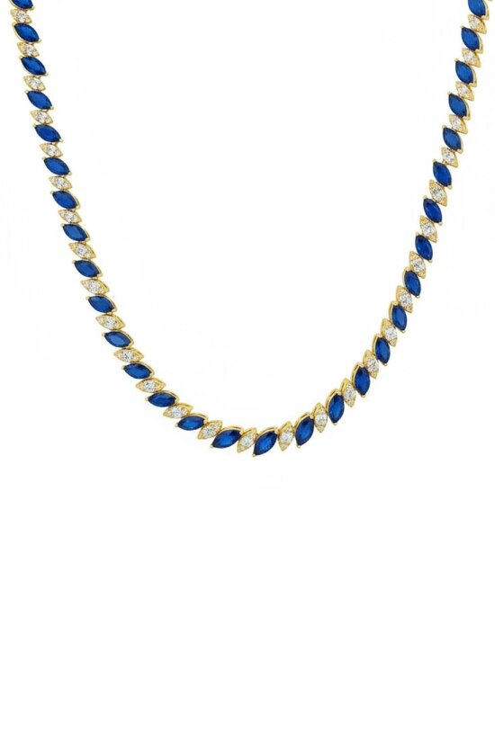 Latelita Viscountess Statement Tennis Necklace Sapphire Gold