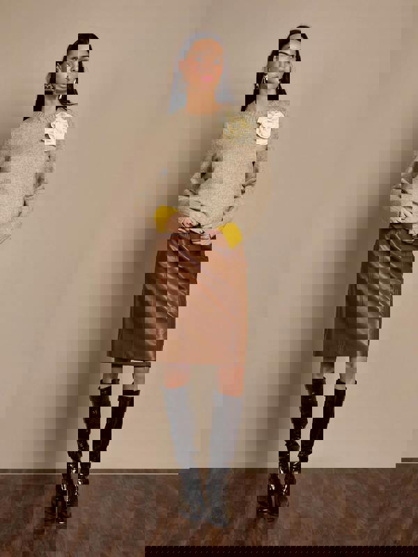 GWD Carolyn Chestnut Faux Leather Midi Skirt